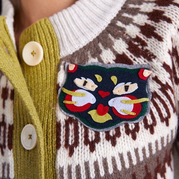 The Reeds Colorblocked Fair Isle Wool Cardigan XS NWOT - Picture 4 of 13